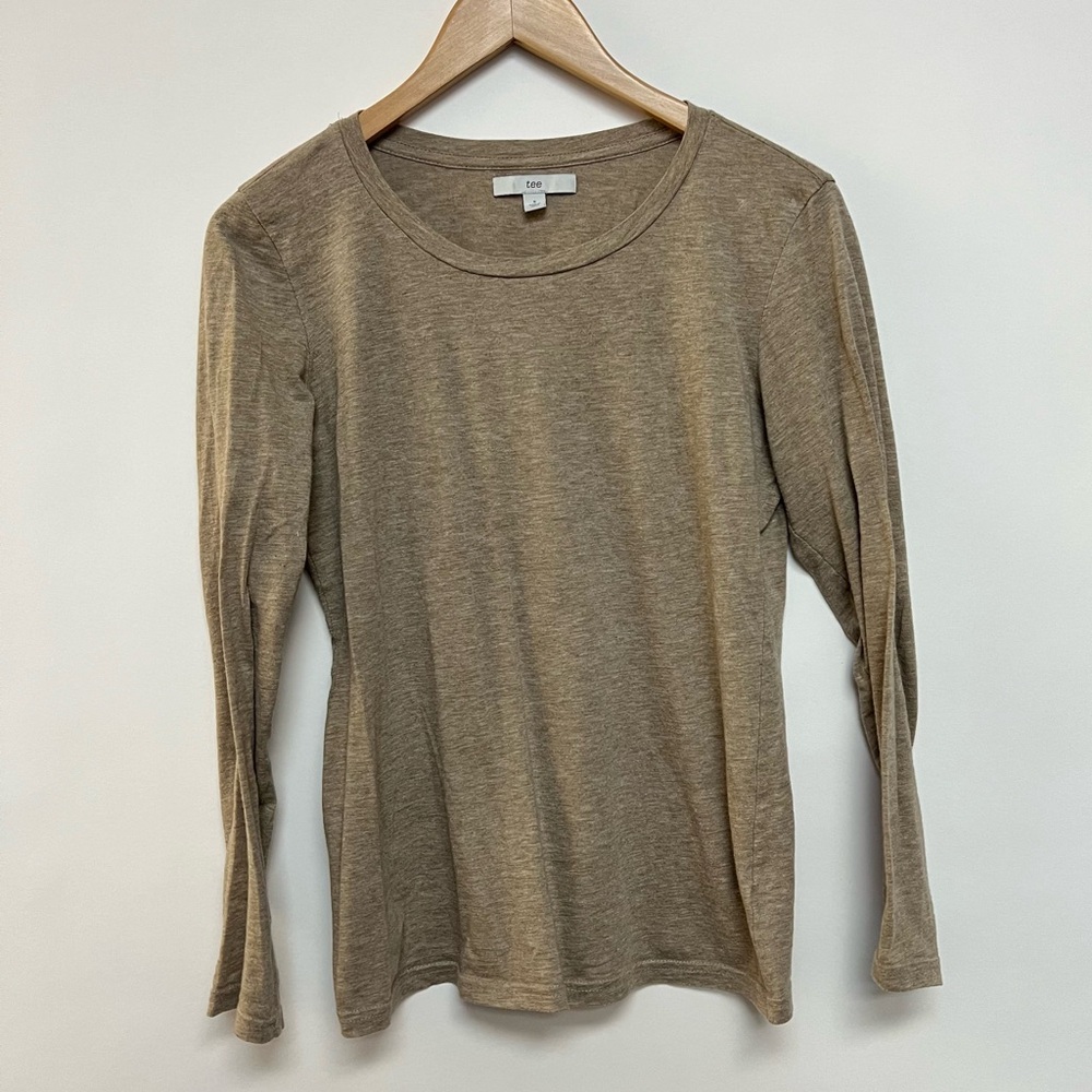 Tee 100% Pima Cotton Long Sleeve T-Shirt Oatmeal Tan Brown Lightweight Small